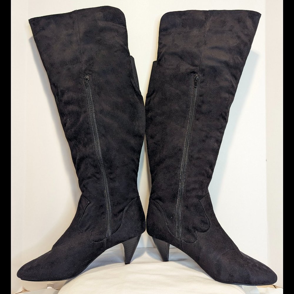 COMFORTVIEW Sz 10.5 W Womens Black Tall Faux Suede Western Style High Heel Boots - Picture 1 of 6